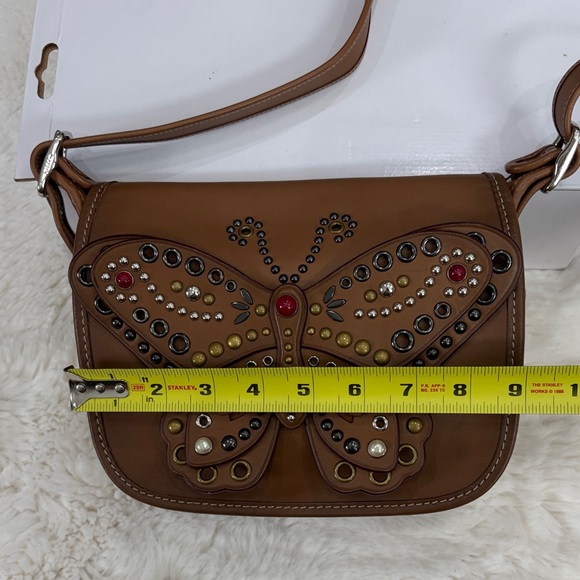 COACH Butterfly Embellished Brown Leather Crossbody Bag - Picture 12 of 17